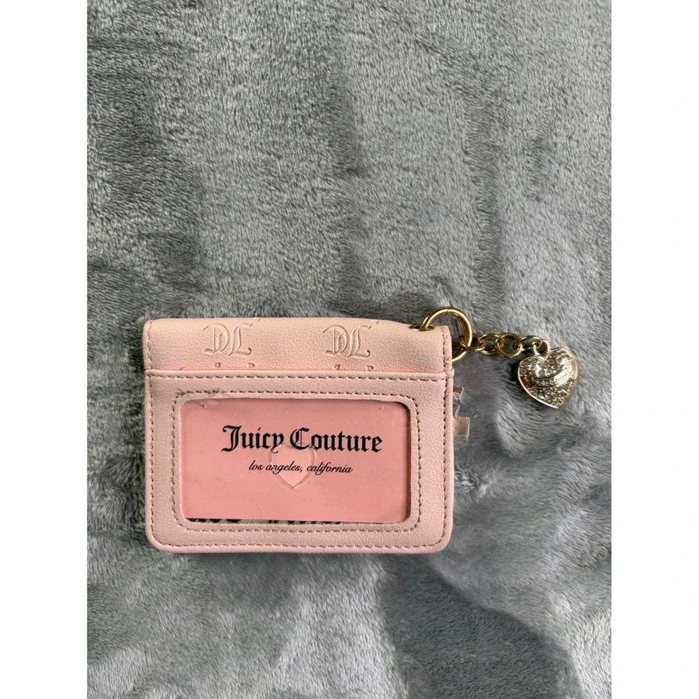 Juicy Couture ID Case Keychain Women's Wallet Small Pink Leather Heart Holder